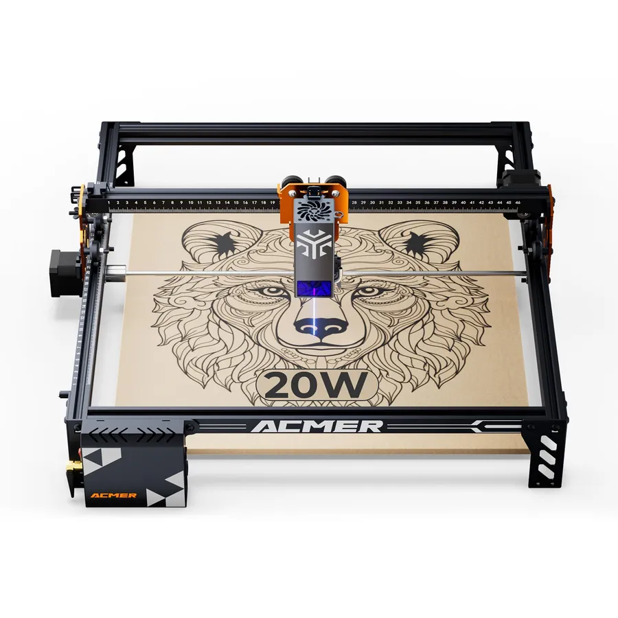 ACMER P1 S Pro 20W, front view with engraved design