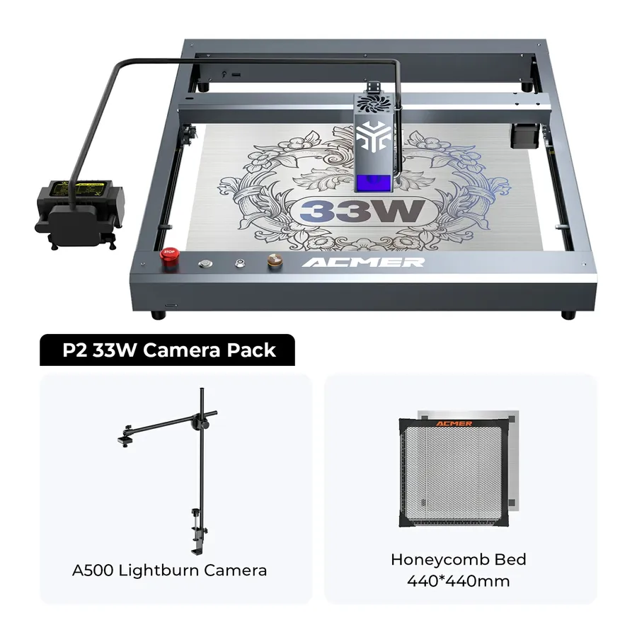 ACMER P2 33W in the camera bundle with camera and honeycomb bed