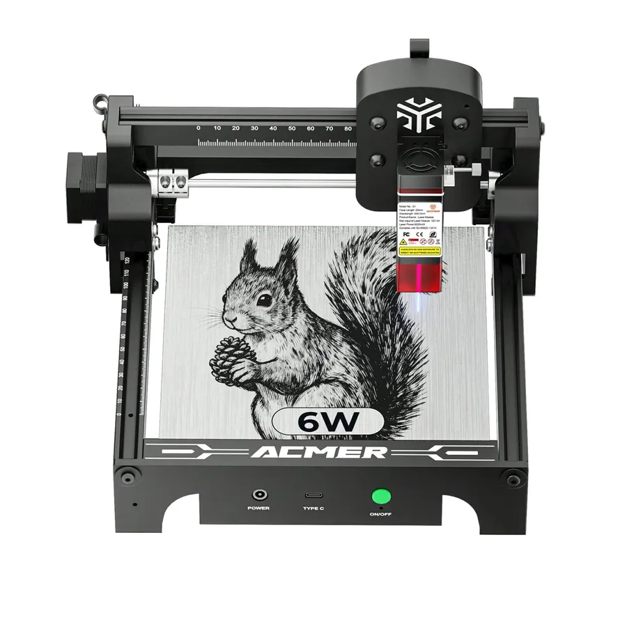 ACMER S1 6W, front view with engraved squirrel design