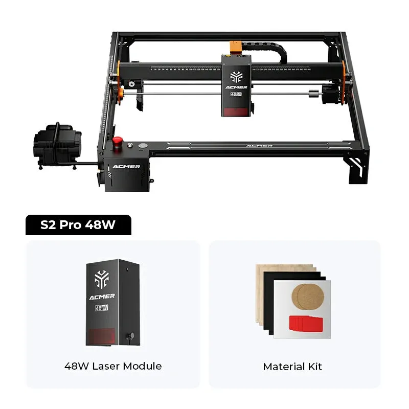 ACMER S2 Pro 48W in the basic package with 48 W laser module and material set