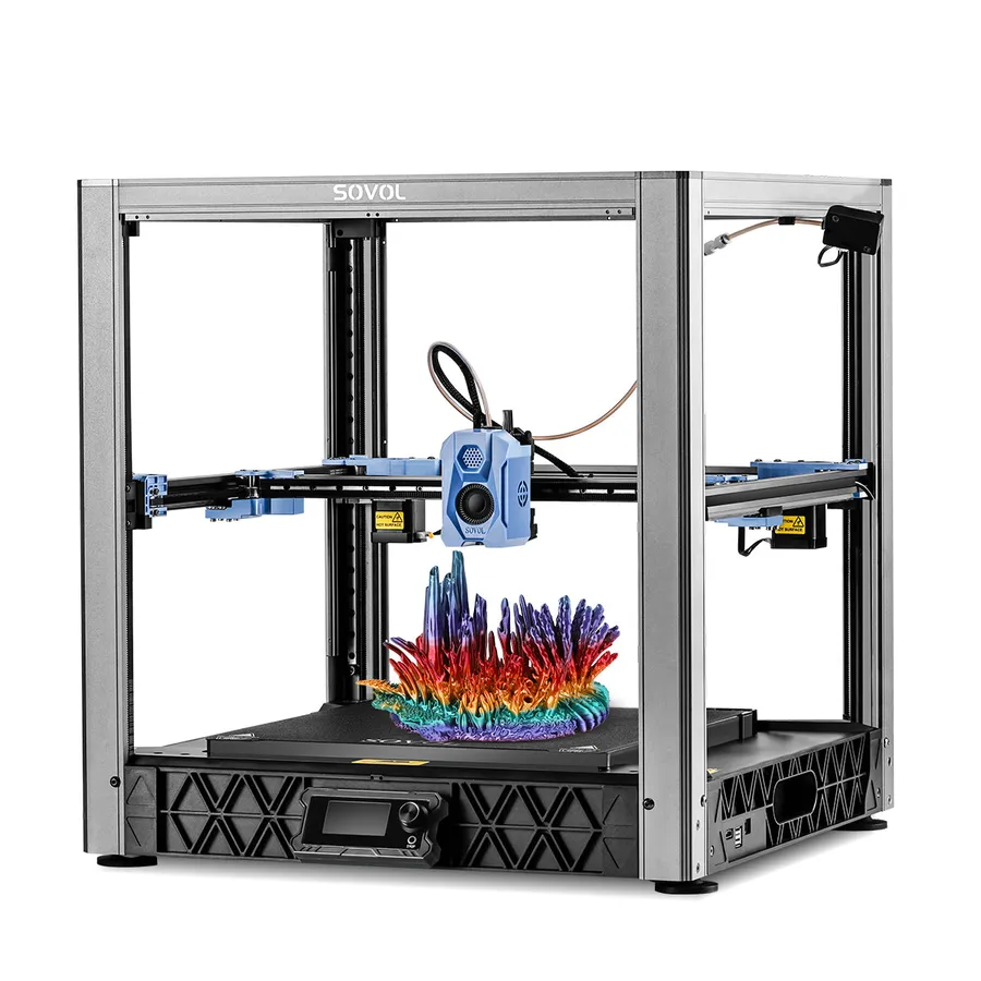 Sovol SV08, angled front view with a print on the bed